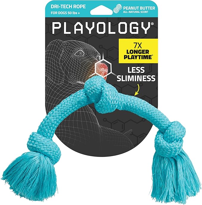 Playology Dog Toys | Dri-Tech Rope Toy Tug of War Rope for Aggressive Chewers | Jumbo Peanut Butter Scented Toy - Easy to Clean and Made from Non Toxic Materials