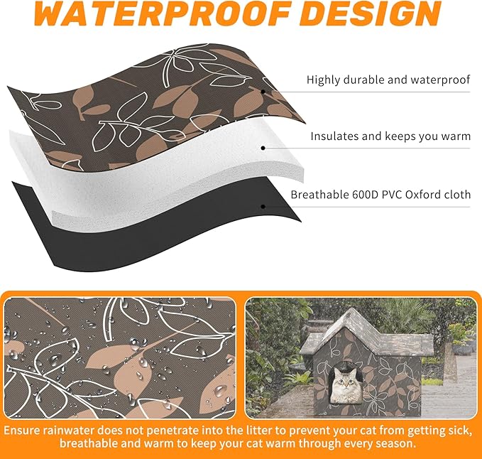 Outdoor Cat House Weatherproof, Large Feral Cat House for Winter, Collapsible Outdoor Cats Shelter in Winter with Door and Soft Mat, Easy to Assemble (Brown)