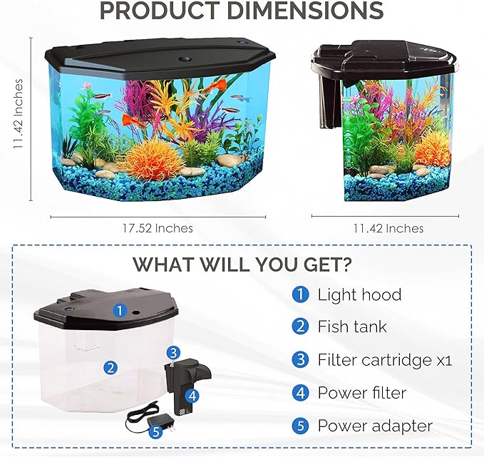 Koller Products Plastic 3-Gallon Aquarium Starter Kit with 4 Colors LED Lighting and Complete Filtration, Ideal for a Variety of Tropical Fish, Betta Fish, Tropical Fish, Cichlids, Ornamental Shrimp