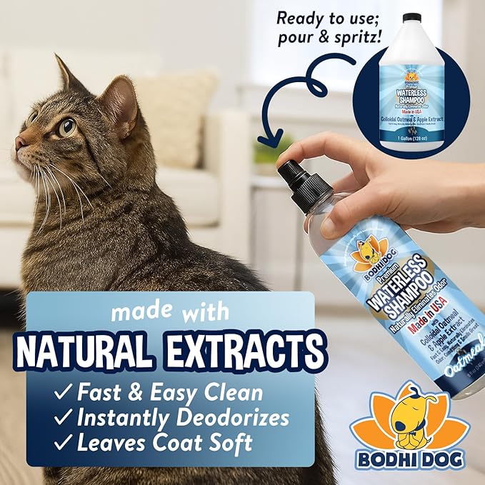 Bodhi Dog Waterless Shampoo - Natural Dry Shampoo for Dogs & Cats - Neutralizes Pet Odor - No Rinse Required - Made of Natural Extracts - Safe for Sensitive Skin - Oatmeal & Apple (1 Gallon)
