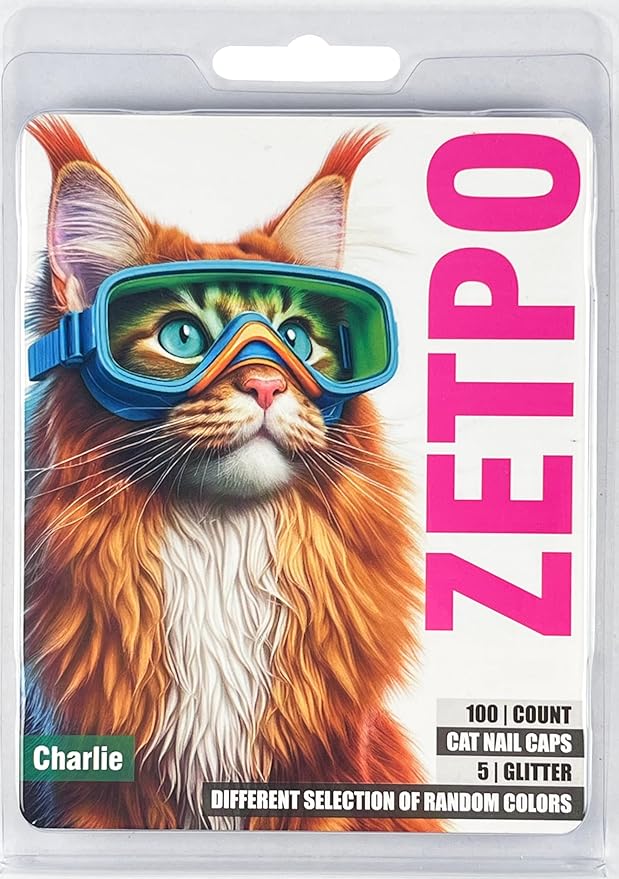 zetpo Cat Nail Caps | Cat Claw Covers | with Adhesives and Applicators (XS, 5X Glitter Random Colors | 100 pcs)