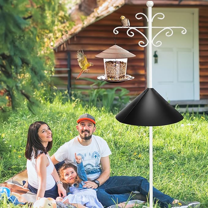 Bird Feeder Pole for Outdoors Heavy Duty Squirrel Proof, 2 Pack 108 Inch Adjustable Tall Shepherds Hooks for Outdoor with 5 Prongs Base, Double Shepherd Hooks (2 Pack White, 108 Inch)