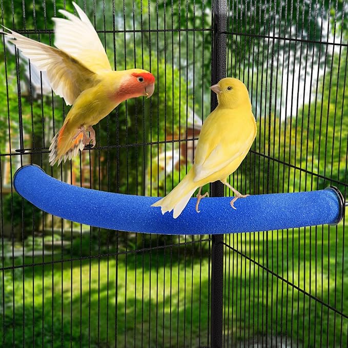 U Shape Parrot Perch Stand Toy Bird Platform Sand Paw Grinding Clean Stick Exercise Conure Budgie Cockatiel Cage Accessories (Blue-Corner)