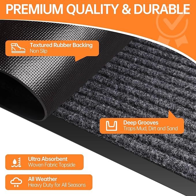 Indoor Outdoor Door Mat, 4’ x 2' Doormat for Entryway, Rubber Backing Non Slip Front Door Mat Outside Entrance, Super Absorbent Commercial Floor Mat for Home Office