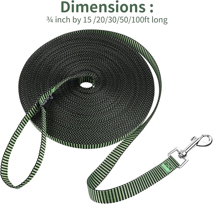 Hi Kiss Dog/Puppy Obedience Recall Training Agility Lead - 15ft 20ft 30ft 50ft 100ft Training Leash - Great for Training, Play, Camping, or Backyard(30ft,Black_Green)