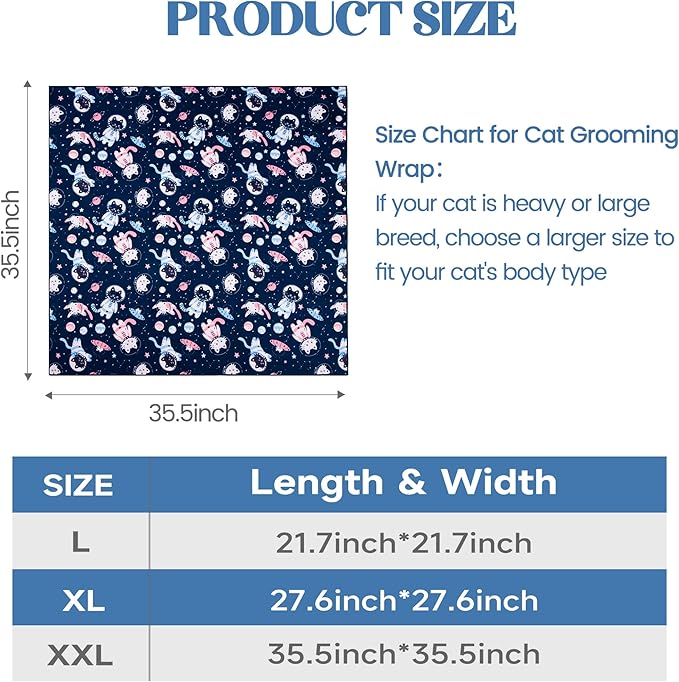 35.4" Cat Grooming Wrap, Cat Wrap for Cutting Nails, Anti-Scratch, Anti-Escape Calming Packaging, Cat Swaddle Wrap for Adult Cats, XX-Large
