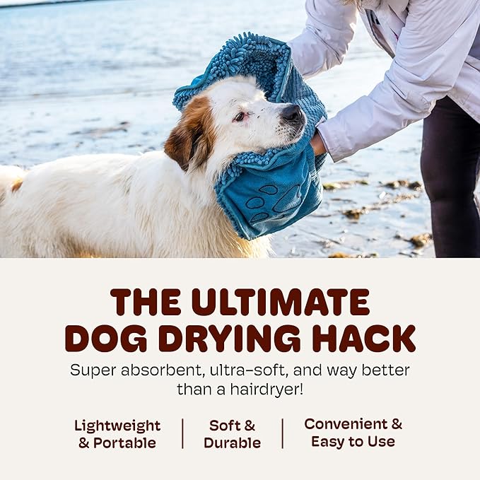 Dog Gone Smart The Dirty Dog Shammy - Fast Drying Plush Shammy Towel with Dual Hand Pockets and Elastic - Super Absorbent Microfiber and Machine Washable - Pacific Blue