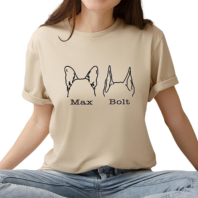 Custom Dog Mom Shirt for Women Pet Ears Sweatshirt with Name Unique Puppy Line Art Cute Dad Hoodie for DogDad Owner Lover