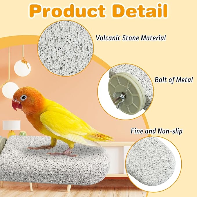 PINVNBY 3 PCS Large Bird Cage Perch Natural Parrot Beak Grinding Stone Calcium Parakeet Chew Toy Bird Stand Platform for Cockatiel Conure Lovebird Finch