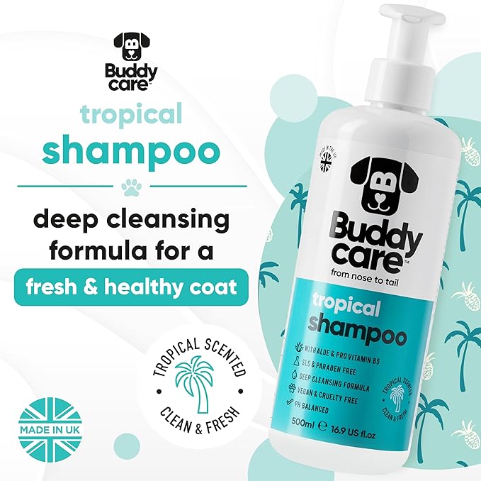 Tropical Dog Shampoo by Buddycare | Dry Skin & Itchy Skin Relief for Smelly Dogs | Deep Cleansing Shampoo for Dogs Puppy Sensitive Skin | Dog Shampoo & Conditioner | with Aloe & Vitamin B5 (16.90oz)