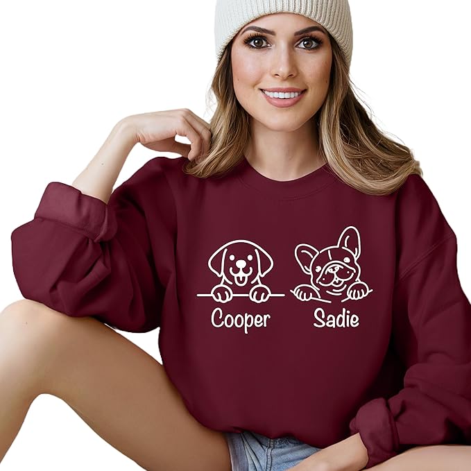 Custom Dog Mom Shirt for Women Pet Ears Sweatshirt with Name Unique Puppy Line Art Cute Dad Hoodie for DogDad Owner Lover