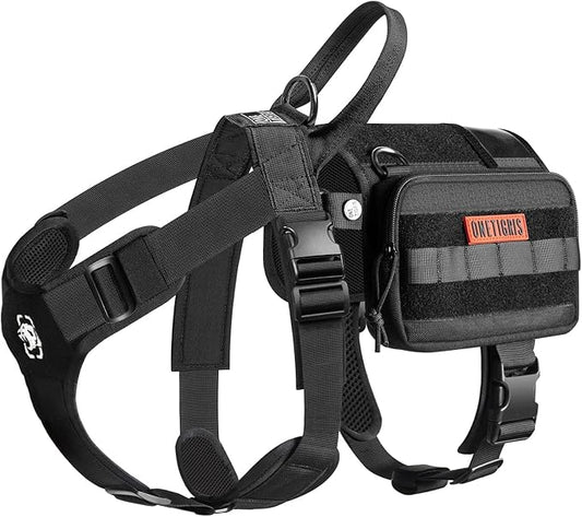 OneTigris Service Dog Vest Harness, Service Dog Cape Guardian Dog Backpack Harness with Pouches Dog Saddle Bag for Small Medium and Large Dogs (Black, Large)