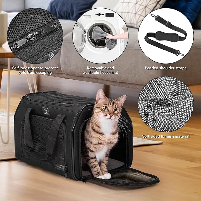 A4Pet Cat Carriers Dog Carrier Pet Carrier, TSA Airline Approved Small Dog Carrier for Cats Dogs Puppies (Up to 15lbs), Washable Soft-Sided Collapsible Travel Puppy Carrier
