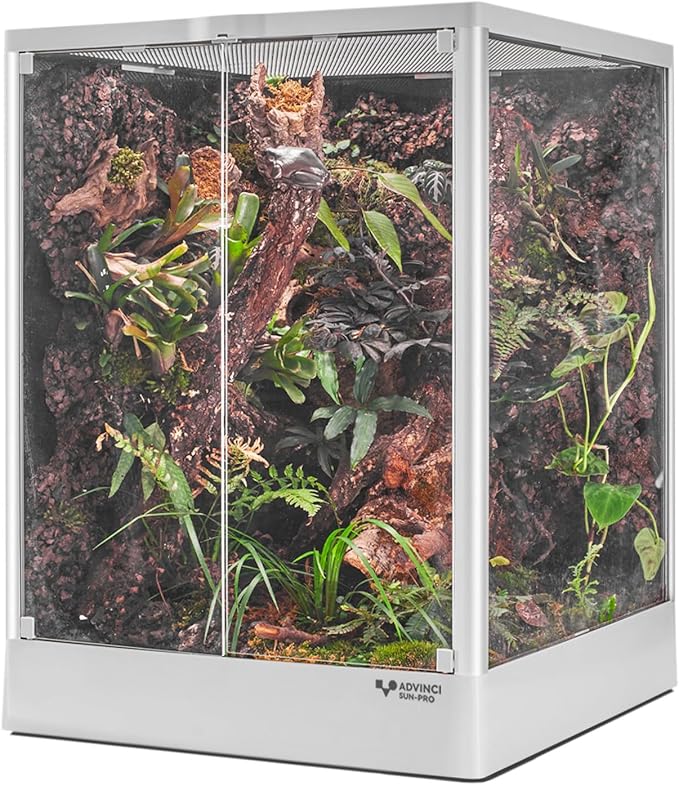 Reptile Glass Terrarium 18"x18"x24" 32 Gallon Knock-Down Dual-Locking Security Mesh Ventilation Durable Aluminum Frame Modern Design