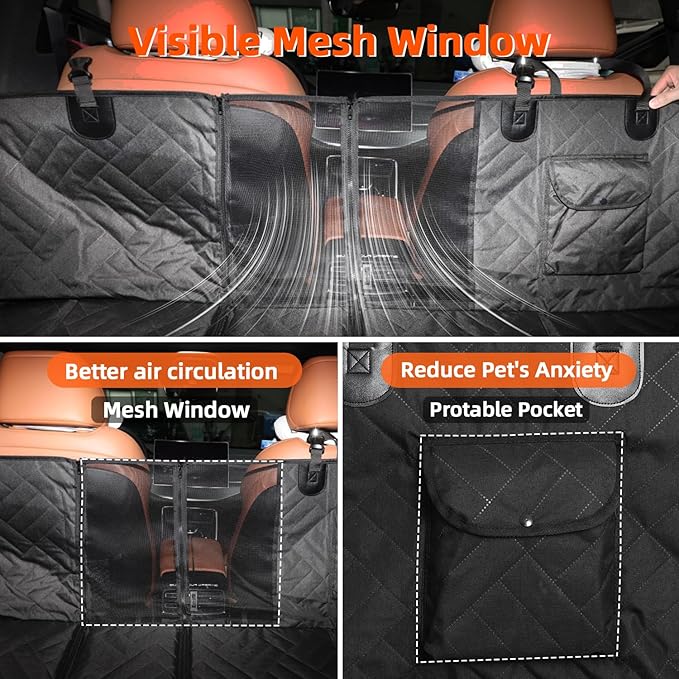 MIROZO Back Seat Extender for Dogs, 600D Heavy Durable Car Seat Cover for Dogs Seat Cover with Door Protectors for Traveling with Pets,Large Space Dog Travel Bed with 5-Fold Bottom for Truck