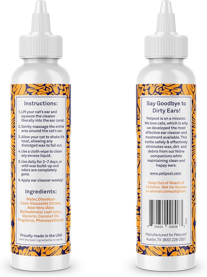 Petpost | Cat Ear Cleaner - Best Ear Remedy for Cats - Natural Coconut Oil Treatment Drops - Alcohol & Medicine Free - 8 oz.