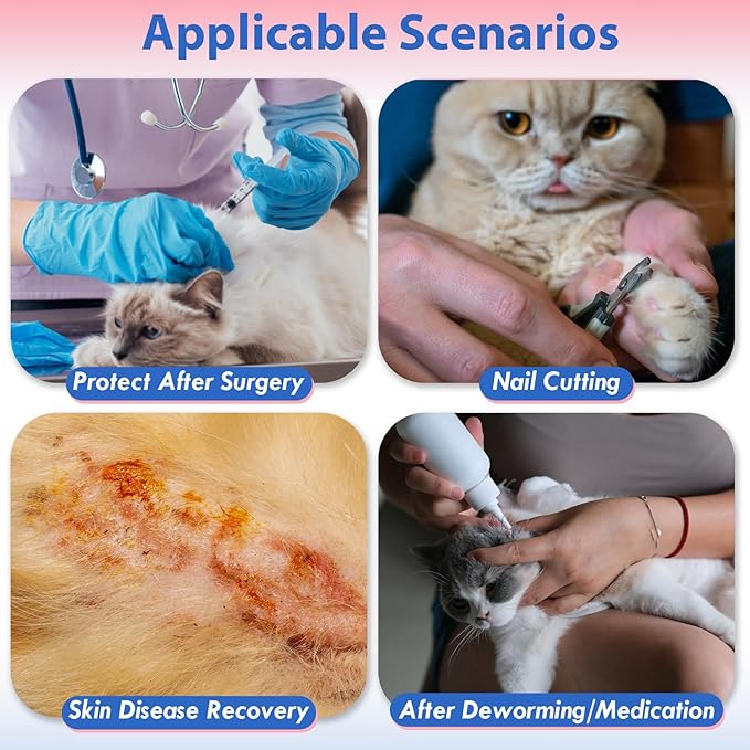 Adjustable Cat Recovery Cone, Comfortable & Lightweight Elizabethan Collar to Stop Licking or Scratching, Suitable for Skin Disease & Wounds Protection After Surgery, Pink Medium