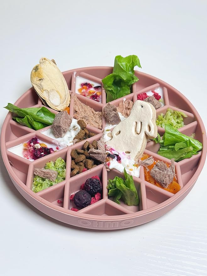 OHMO Slow Feeder Dog Bowls (Diamond, 8" Coral) Enrichment Toy Soft Silicone Food Safe Feeding Bowl Non Slip Suction Cup for All Breed Pet, Cat Slow Down Eating Dishes, Boredom and Anxiety Reducer