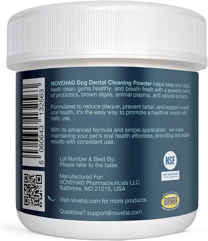 NOVEHA Pet Dental Powder | Vet-Approved Oral Care for Dogs & Cats | Natural Plaque Remover for Dogs Fresh Breath Formula | Easy Teeth Cleaning for Daily Use (2 - Packs)