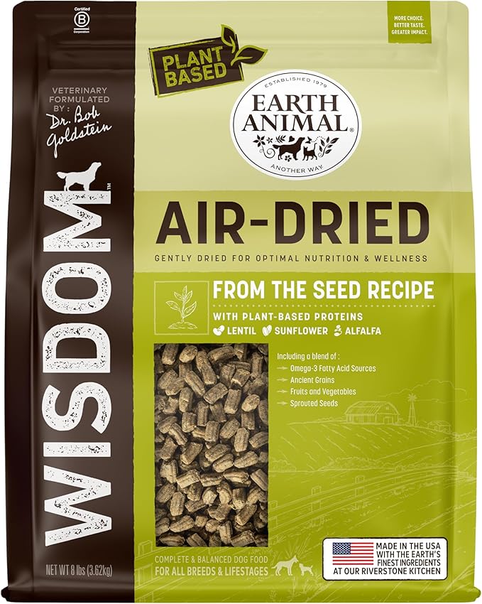Earth Animal Wisdom Air Dried Dog Food - from The Seed Recipe Premium Natural Dry Dog Food for All Breeds & Ages - 8 Lbs Bag
