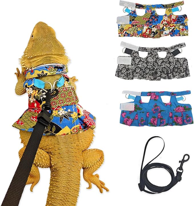 Lizard Harness Dress and Leash, Adjustable Hamster Ferret Harness and Leash Set, No-Pull Walking Vest for Lizard Small Animal Gecko Chameleon (flowercolor M