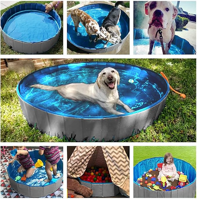 Jasonwell Foldable Dog Pet Bath Pool Collapsible Dog Pet Pool Bathing Tub Kiddie Pool Doggie Wading Pool for Puppy Small Medium Large Dogs Cats and Kids 63" Grey
