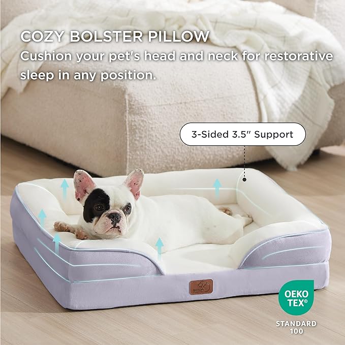 Bedsure Orthopedic Dog Bed Medium Size Dogs - Washable Medium Dog Cat Bed Waterproof, Comfort Pet Couch Sofa with Washable Removable Cover, Pets Bed with Nonskid Bottom, Lavender, 28"