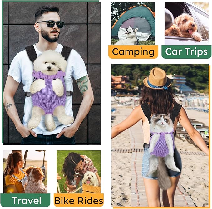 Pet Carrier Backpack, Hands-Free Adjustable Dog Front Carrier Legs Out & Easy-Fit Dog Backpack Carrier for Hiking Camping Traveling Cycling for Small Dogs and Rabbits (Large, Purple)