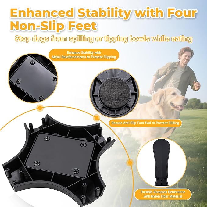 Elevated Slow Feeder Dog Bowl Adjustable Stand,Tilted ABS Base,Fits 5.5-9.5" Bowls, Anti-Spill & Non-Slip, Heavy Duty for Med/Large Dogs(with Round Bowls)