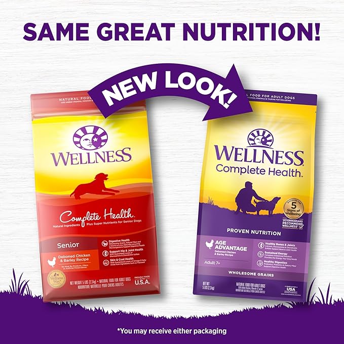 Wellness Natural Pet Food Complete Health Natural Dry Senior Dog Food, Chicken & Barley, 5-Pound Bag