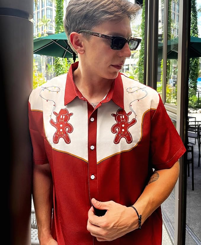 Men’s Hawaiian Shirt Western Cowboy Symmetrical Print Short Sleeve Button Down Casual Beach Holiday Summer Shirt