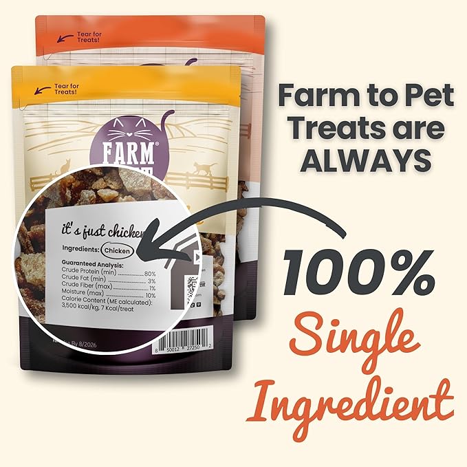 Farm To Pet Cat Treat Crumbles | Single Ingredient Chicken and Turkey, Chicken Snacks - Healthy Treats for Indoor Cats| Kitten Treats - Cat Products (Mix with Wet/Dry Food)