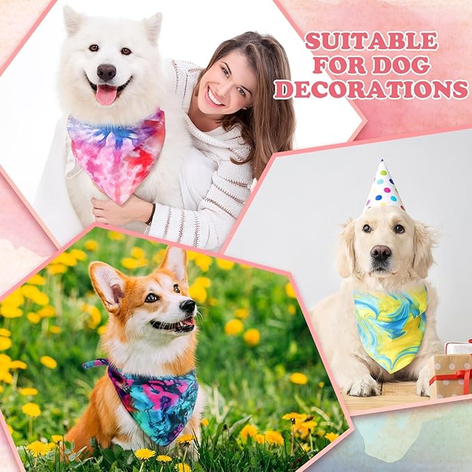 150 Pcs Tie Dye Dog Bandanas Bulk Pet Bibs Colorful Triangle Scarf Tie Dye Pet Bandanas for Medium Large Dogs Spring Summer Birthday Costume Decor