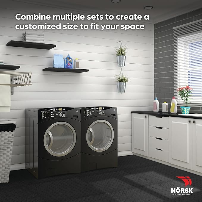 Norsk Foam Floor Gym Mats with Interlocking Tiles, .47" Thick, 24"x24", 48-Pack, 192 Square Feet, Diamond Plate Design, Black