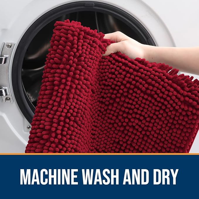 OLANLY Dog Door Mat for Muddy Paws 36x24, Absorbs Moisture and Dirt, Absorbent Non-Slip Washable Doormat, Quick Dry Chenille Mud Mat for Dogs, Entry Indoor Entryway Carpet for Inside Floor, Red