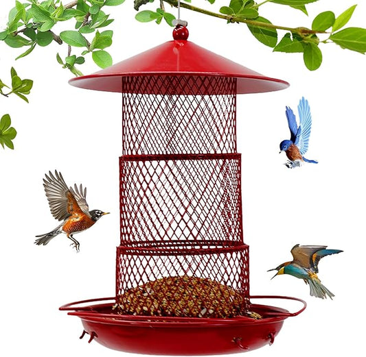 Bird Feeders for Outdoors, Hanging Metal Bird Feeder with 4.5LB Large Capacity, Red Wrought Iron Feeder,Sturdy & Weatherproof, Easy to Clean & Refill, Great for Attracting Wild Birds