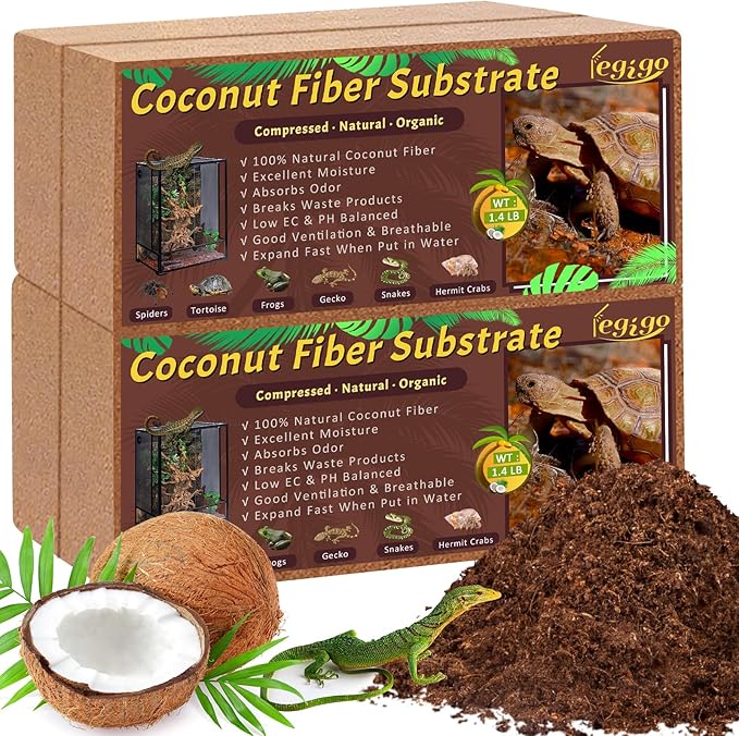 Legigo 4 Pack Compressed Coconut Fiber Substrate - 100% Organic Coconut Fiber Brick Bedding for Reptiles, Natural Coco Husk Substrate Terrarium Bedding for Snake, Hermit Crabs, Frogs, Tortoise, Gecko
