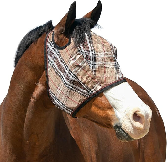 Kensington UV Horse Fly Mask with Web Trim - Protective Mask with Dual Ear Opening & Forelock Freedom - Large, Deluxe Black