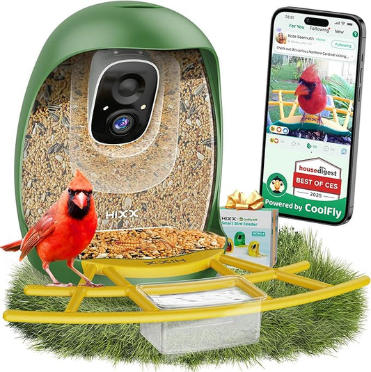 HIXX Smart Bird Feeder with Camera, AI Identify Birds & Auto Capture, 2K HD Live Camera Birdwatching with Color Night Vision for Bird Lovers Gifts (Green)