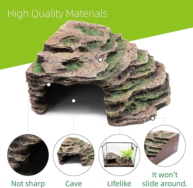 Large Reptile Hide Shale Scape Step Ledge, Reptile Cave Hideout, Bearded Dragons Accessories, Basking Rocks for Bearded Dragons
