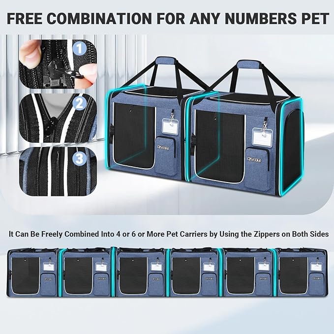 Petskd 2 in 1 Double Cat Car Travel Carrier with Litter Box, 38"x17"x18" Portable Dual Extra Large Cat Carrier for Multiple Cats with Zipper Locks for Moving Across The Country