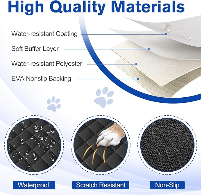 SUV Cargo Liner for Dogs - Waterproof Dog Car Seat Cover Mat for SUVs, Sedans, Vans & Trunks with Non-Slip Bumper Flap Protector, Scratchproof Large Size Universal Fit，Grey