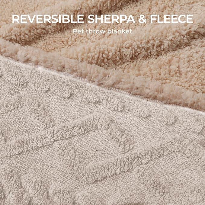 Waterproof Pet Blanket, Liquid Pee Proof Dog Blankets for Sofa Bed Couch, Reversible Sherpa Fleece Furniture Protector Cover for Small Medium Large Dogs Cats,Beige-Thicken X-Large（85" x 57"）