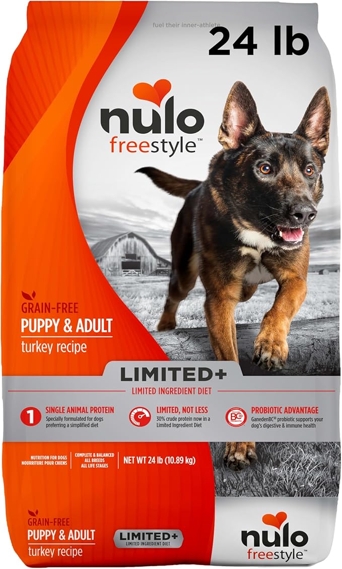Nulo FreeStyle Limited Ingredient Dog Food, High-Protein Turkey Recipe, Grain-Free Natural Dry Dog Food for Adult Dogs & Puppies with Food Sensitivities, Single Animal Protein, 24 lb Bag