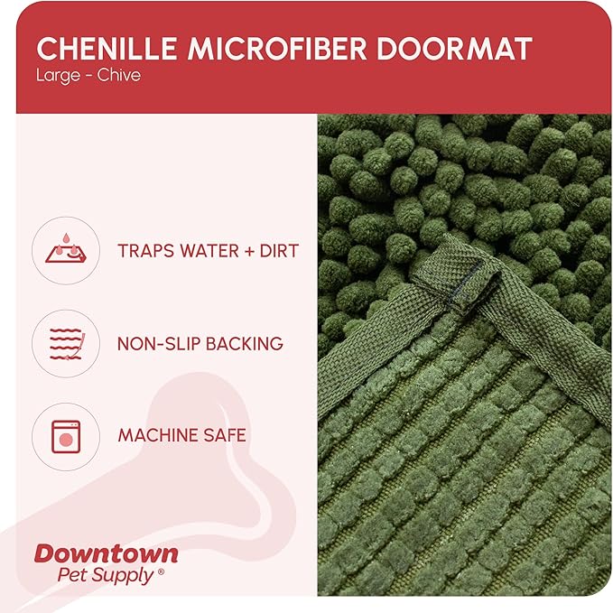 My Doggy Place Microfiber Dog Mat for Muddy Paws, 36" x 26" Chive - Absorbent and Quick-Drying Dog Paw Cleaning Mat, Washer and Dryer Safe - Non-Slip Rubber Backed Dog Floor Mat, Large