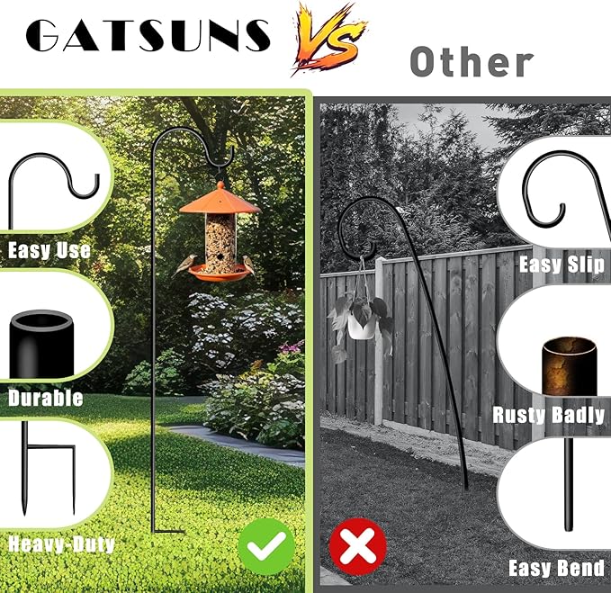 Shepherds Hooks for Outdoor 35Inch Garden Bird Feeder Pole with 2 Prongs Base for Hanging Flower Basket Plant Pot Solar Lantern Light Wind Chime Hanger for Wedding Decor 8 Pack