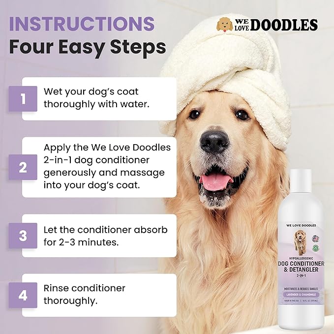 Dog Conditioner & Detangler, 2-in-1 Conditioner for Allergies & Itching, Made in USA, Lotion Treatment for Dogs, Perfect for Poodles, Doodles, & Goldendoodles, 16oz [We Love Doodles]