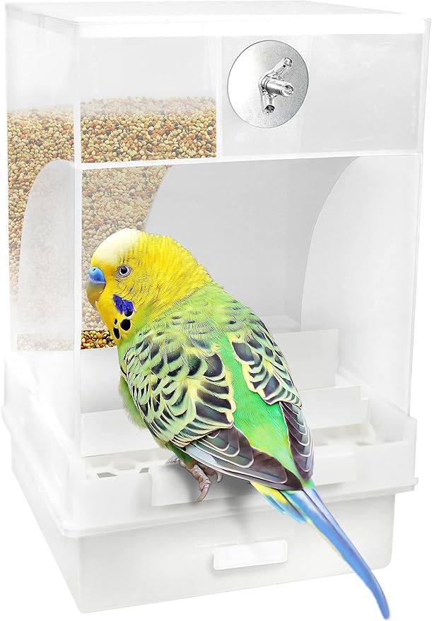 Parrot Automatic Feeder,No-Mess Bird Feeder,Cage Accessories for Budgerigar Canary Cockatiel Finch Parakeet Seed Food Container by Old Tjikko (Large-Capacity-Screw-Fixed Bird Feeder)