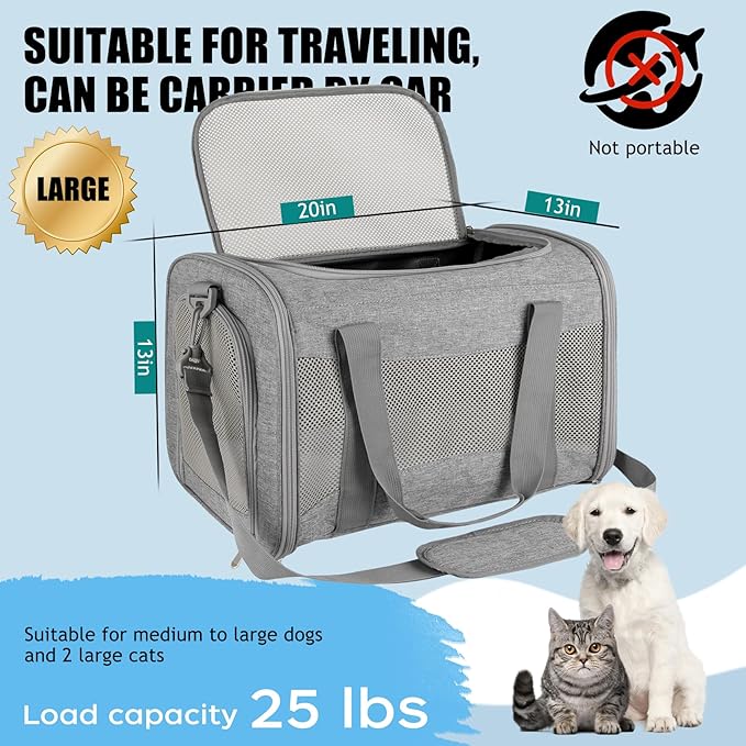 Carriers Soft-Sided Large Pet Carrier for Cats Dogs Small Animals Up to 35Lbs,Top Load Carrier,Ventilated Design,Portable Cat Carrier Airline Approved(X-Large, Grey)