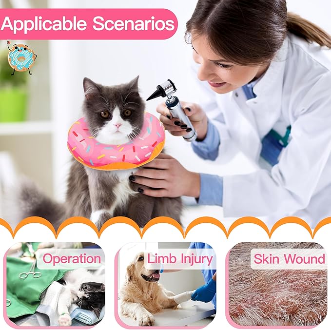 Cat Cone Collar Soft, Cute Cat Donut Collar After Surgery, Adjustable Kitten Recovery Cones to Stop Licking, Lightweight Neck Elizabethan Collars for Cats Kittens (Pink, Medium)